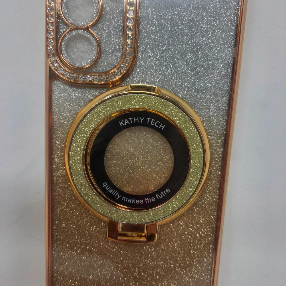 Kathy Tech Phone Case Samsung A16 5G Gold Glitter Rhinestone Ring Stand Glam